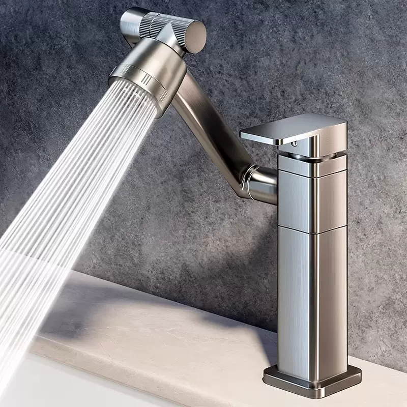 枪灰色全铜洗脸盆冷热水龙头洗脸池卫生间万向机械臂洗脸面盆龙头