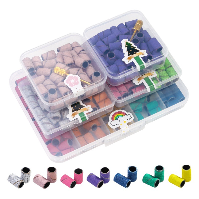 Transfronterizo de uñas cabeza de molienda anillo de arena máquina de pulir eléctrica anillo de arena de uñas color multi-cojinete de montaje de caja