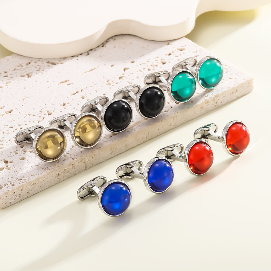 new round gemstone cufflinks fashion retro men's shirt cufflinks_voghion.com