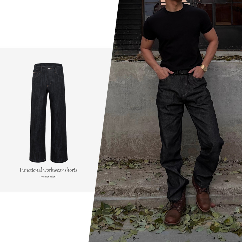 Gtal American-Style 13.5 oz Medium-Stiffness Hand-Stitched Straight-Leg Raw Denim Tough-Guy Straight-Cut Casual Jeans Gtal American-Style 13.5 oz Medium-Stiffness Hand-Stitched Straight-Leg Raw Denim Tough-Guy Straight-Cut Casual Jeans