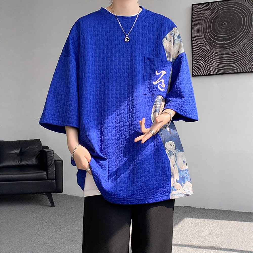 New Chinese Style Bear Short-Sleeved T-Shirt Men's Summer Trendy Brand Textured Clothes Loose Youth Chinese Style Heavy T-Shirt