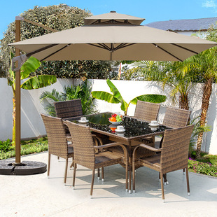 J ^ Outdoor Table and Chair Combination Rattan Chair Three-Piece Set Courtyard Outdoor Balcony Outdoor Garden Terrace Ironwork Leisure Rattan