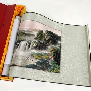 Qianli Mountain Hunan Embroidery Embroidery Scroll Hanging Painting Landscape Flowers and Birds Soft Mounted Home Decoration Wall Hanging Portable with Overseas Gifts