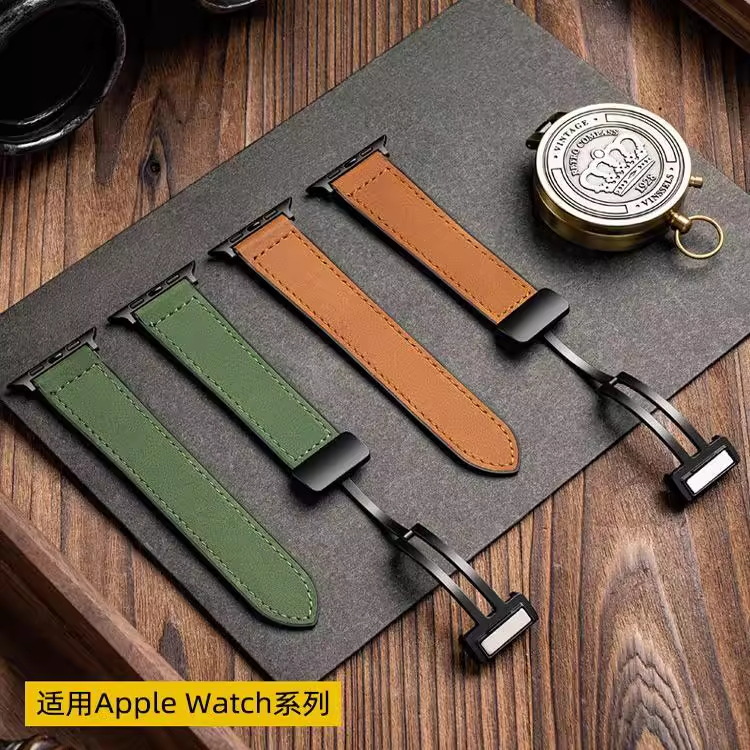 Suitable for Apple Iwatch, Huawei Gt5 Silicone Leather Strap with Crazy Horse Pattern, Magnetic Watch Strap, Samsung Magnetic Watch Strap