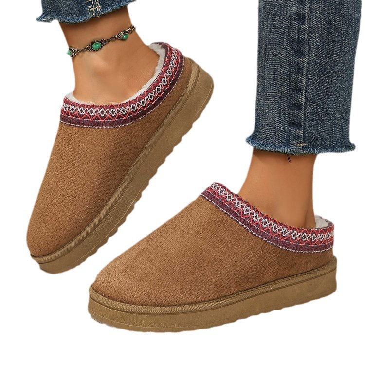 Women's Shoes Snow Boots Snow Boots Men And Women Large Size Flat National Wind Lazy Man A Slip-on Head Warm Cotton Slippers Snow Boots_viptrois.com