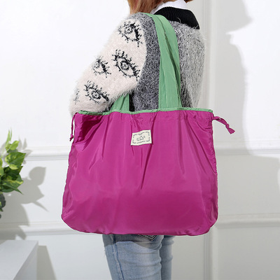 買菜手提袋可折疊束口購物袋韓版單肩時尚斜跨收納包超市購物袋