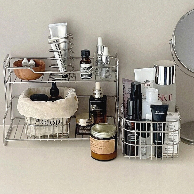 Carbon Steel Storage Rack, Cross-Border Supply, Double-Layer Cosmetic Storage Rack, Modern and Simple Desktop Design