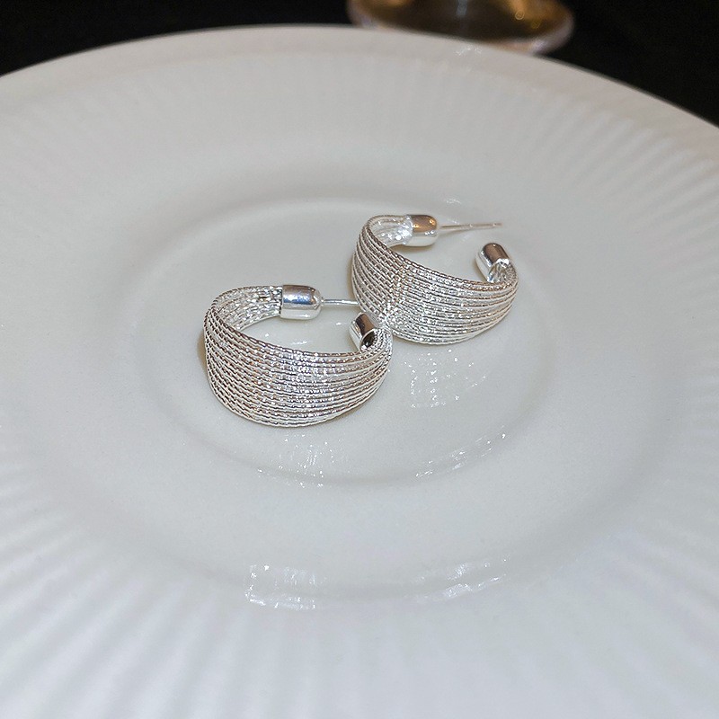 Pendientes de metal transfronterizos de otoño e invierno con aguja de plata, pendientes, pendientes de viento frío de moda de nicho, pendientes de lujo de alta gama de luz de todo fósforo