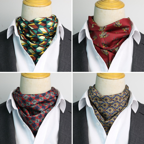 Men's Spring and Summer Square Scarf Retro Print Suit Silk Scarf for Women, Hair Tie Head Scarf, Small Bandana Korean Version Japanese Style Thin Neck Scarf