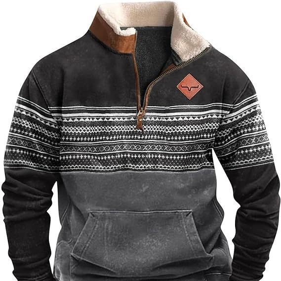 2025 Cross-Border European and American Half-Zip Sweatshirt for Men, Autumn and Winter Fleece Stand-Up Collar Pullover Casual Oversized Sweatshirt Sports Shirt