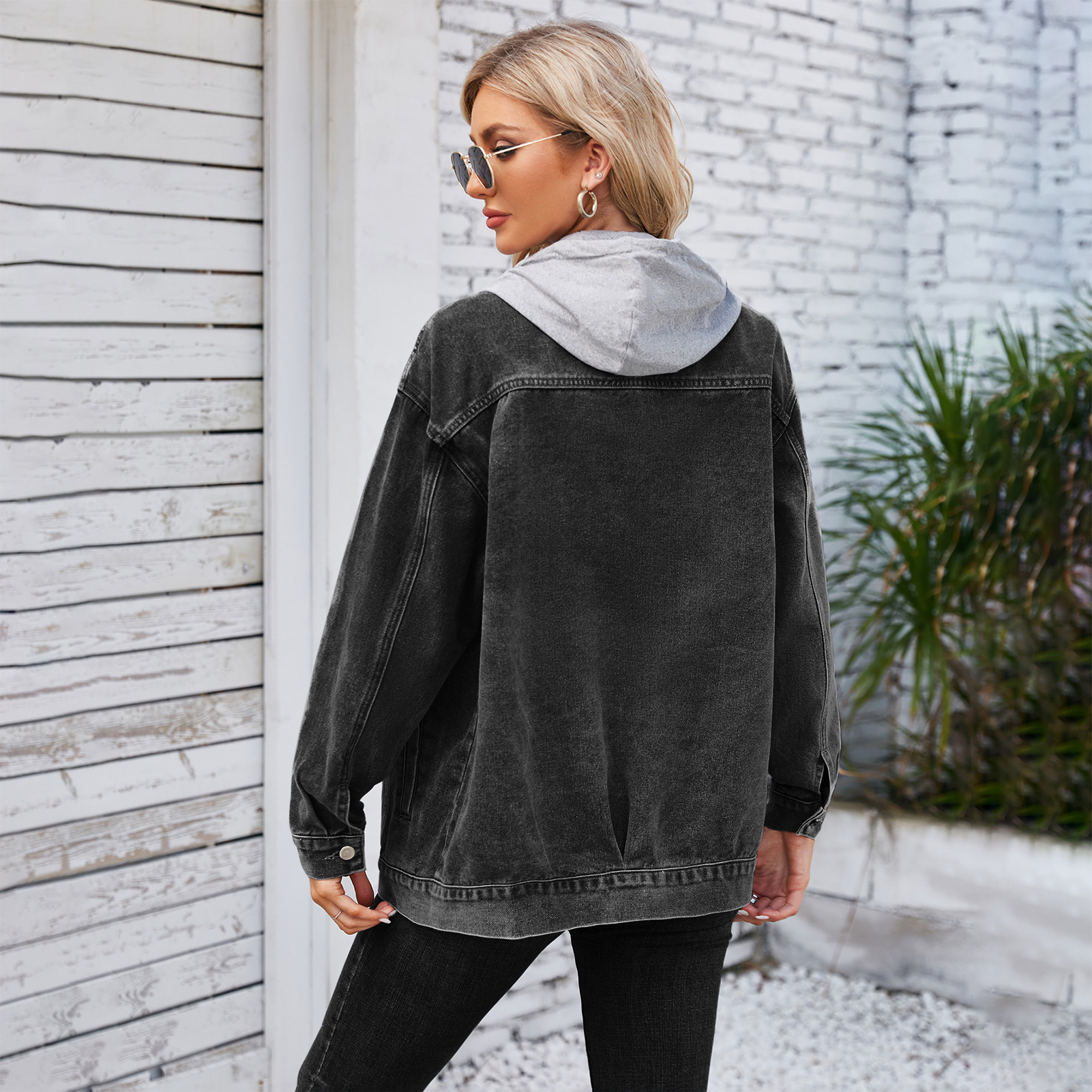 805g Weight Denim Jacket Outerwear Type Long Sleeve Sleeve Length Single Breasted Placket Type Denim Fabric Type Long Top Length Casual Occasion Turndown, Hooded Neckline Loose Fit Type Color Block Pattern Spring, Autumn Season Women's Gender Streetwear Style Women's Streetwear Color Block Single Breasted Denim Jacket 11