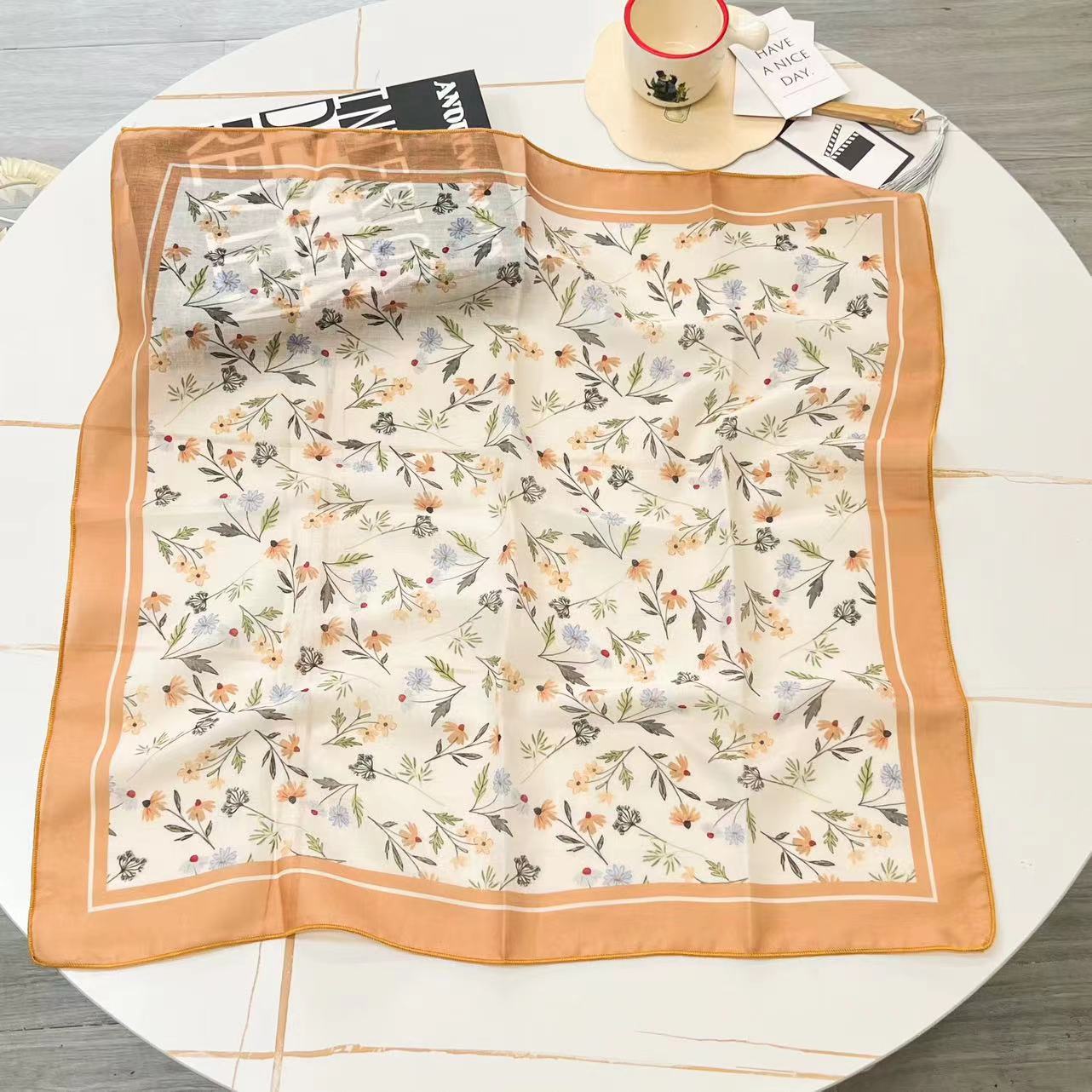 60g Weight Kerchief Classification Daily Occasion cotton and linen Material Flower Pattern Summer Season Women's Gender IG Style Style Women's IG Style Flower Cotton And Linen Kerchief 162