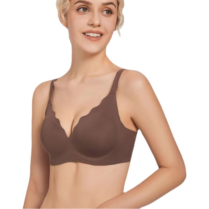 Ropa interior inalámbrica sin costuras de las mujeres empuja hacia arriba el pecho pequeño tira de jalea soporte suave tridimensional taza fija colección superior sujetador de mama