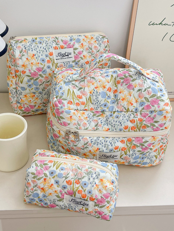 新しい綿化粧品袋ニッチポータブルトイレタリー収納袋花柄インかわいいキルティングバッグ化粧品収納|undefined