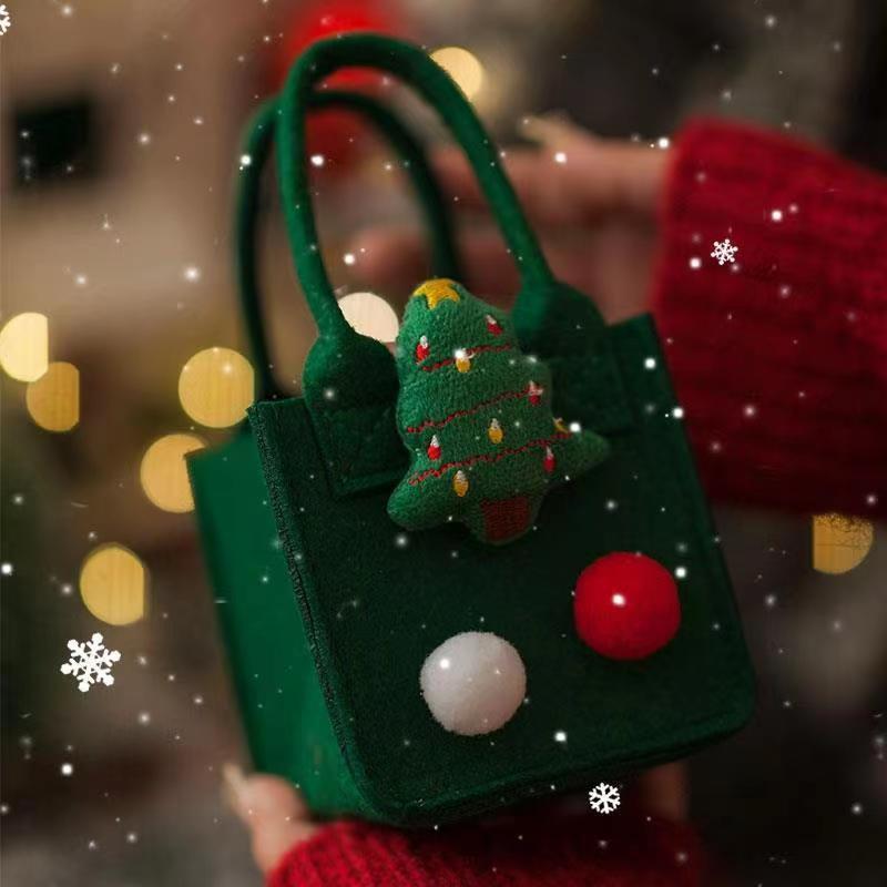 クリスマスフェルトバッグハンドバッグクリスマスイブ子供プレゼントバッグクリスマス装飾手持ちフェルト小さな正方形バッグ|undefined