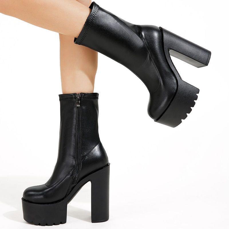 Waterproof Platform Thick Heel Women's Short Boots Size Men's and Women's New Outer Wear High Heels Men's High Heels 2025 New Style