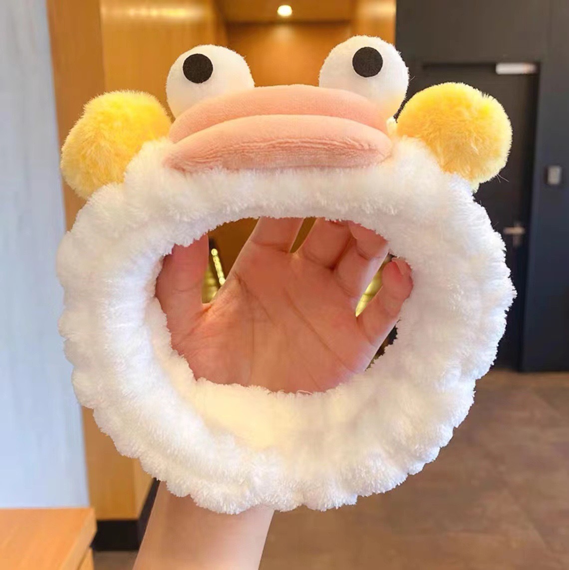 Caricatura verde rana correa de cabello mujer nuevo lindo gran ojo correa de cabello lavar la cara correa de cabello máscara de Navidad tocado