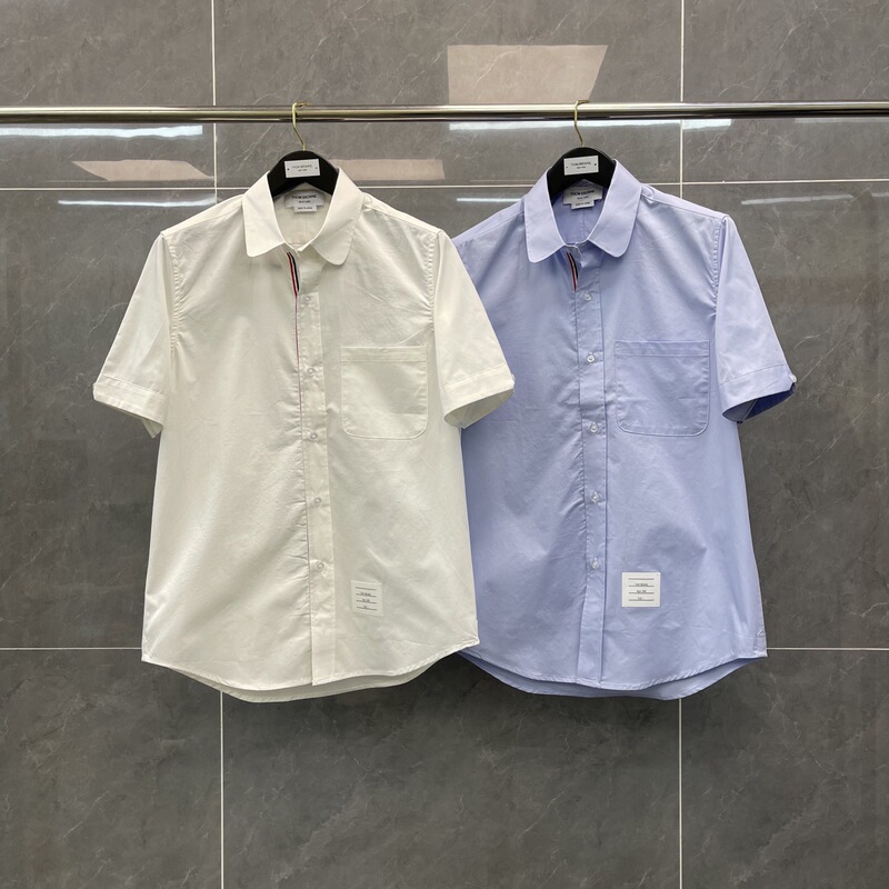 Trendy Tb Summer New Button Cardigan with Fine Woven Interior Placket, Solid Color Poplin Turn-Down Collar Short-Sleeve Shirt for Men and Women