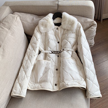 2025可拆卸毛领菱形格气质通勤收腰鹅绒服休闲羽绒外套H13DY96790