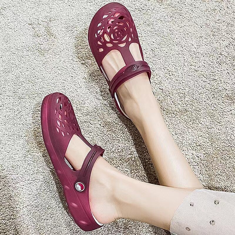 Women's summer jelly sandals, home slippers, Korean style new flat non-slip student sweet beach shoes