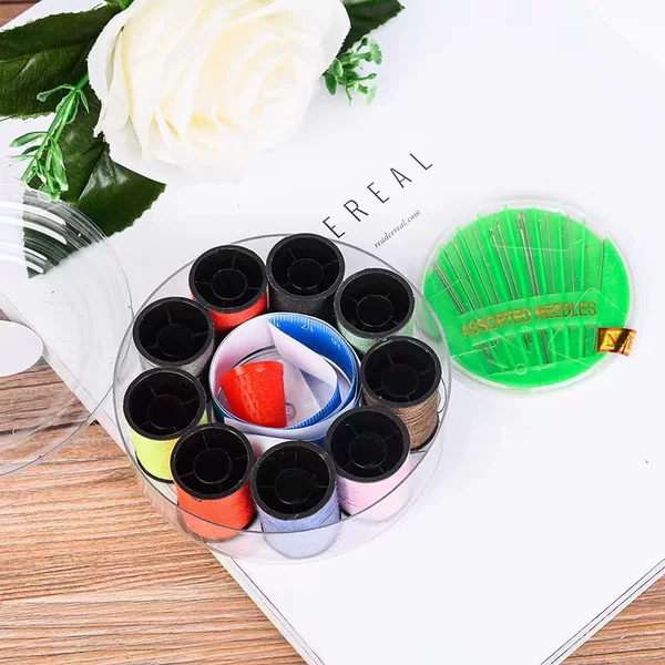 Household portable round/heart-shaped sewing box suit thimble cross stitch sewing tools mini storage needle and thread