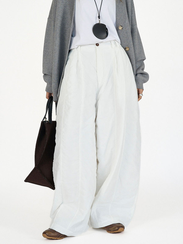 Xuman Autumn and Winter New Japanese Style Casual Simple Quilted Pleated Casual Pants Fluffy Silhouette Comfortable Warm Long Pants for Women