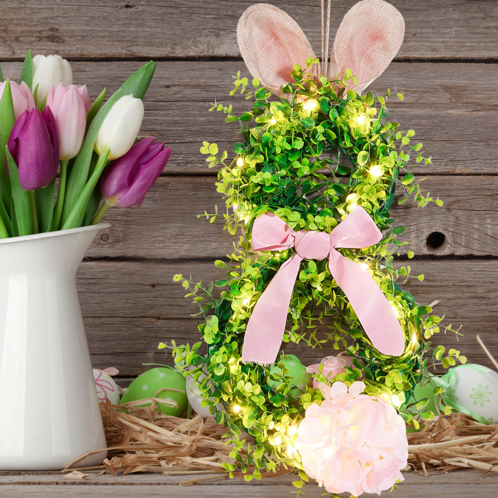 Pascua transfronteriza colgante orejas de conejo iluminantes guirlandas guirlandas con luces orejas de conejo de Pascua decoración guirlandas