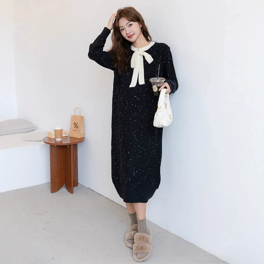 Осенняя и зимняя мода по беременности и родам свитер юбка рыхлые блестки длинная ширина платья по беременности и родам свитер