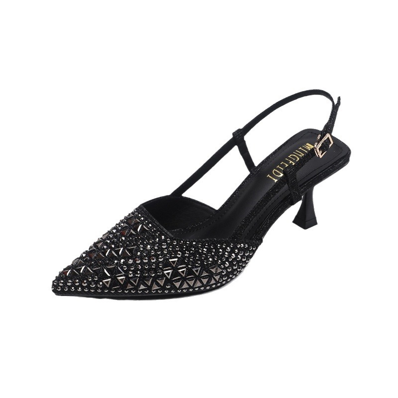 Sandalias de tacón alto francesas para mujeres 2024 nueva cabeza afilada hada Feng Shui tacones delgados con un temperamento de tacones altos image 6