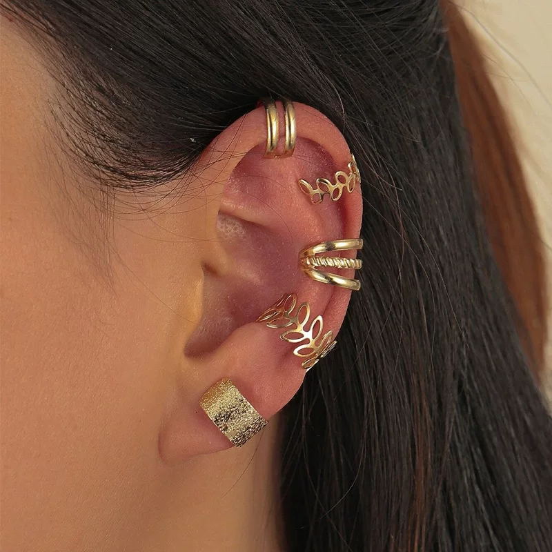 Ear Cuff Set, Gold-Tone Non-Pierced Ear Clips, Simple Elegant Designs, 4 Color Codes