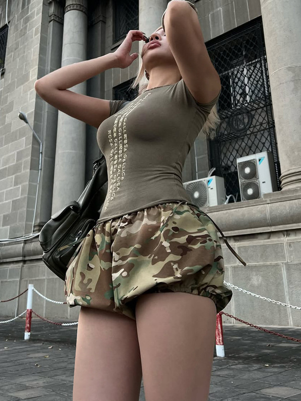 American Retro High Street Sexy Camouflage Bud Shorts Ins Street Design Casual Pumpkin Hot Pants Women's Summer Style