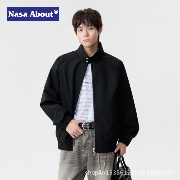 Nasa about New Stand-Up Collar Jacket Men's Casual Jacket Men's Baseball Uniform Loose-Fitting Couple Flight Suit Nasa about New Stand-Up Collar Jacket Men's Casual Jacket Men's Baseball Uniform Loose-Fitting Couple Flight Suit