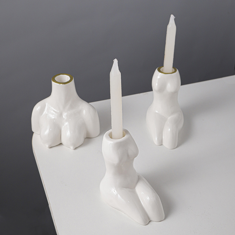 Estilo Europeo ins cerámica candelabro hogar varilla cera base romántica mesa de comedor cera cuerpo candelabro creativo decoración del hogar