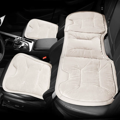 Wool pad three-piece single-piece car seat cushion - ideal-white-set-of-three-front-and-rear-rows