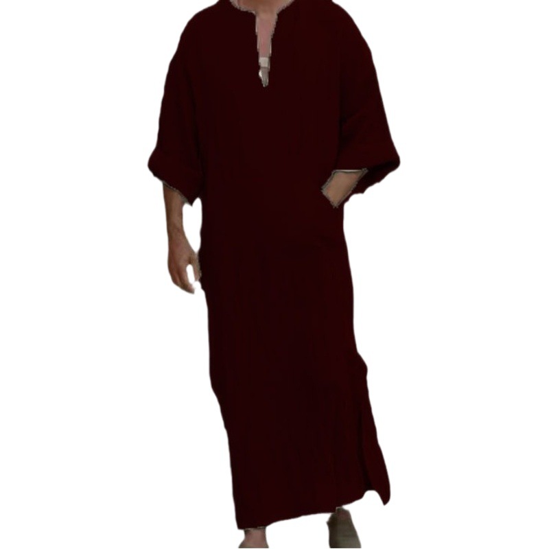 2025 Cross-Border Amazon New Men's Long Cotton and Linen T-Shirt, Men's Long T-Shirt, Long-Sleeve Men's Casual Wear