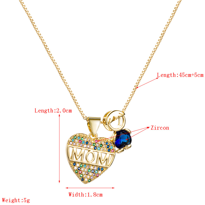 Mother's Day Series Jewelry Temperament Mom Letter Heart Pendant Necklace Pure Copper Inlaid Zircon Clavicle Chain display picture 1