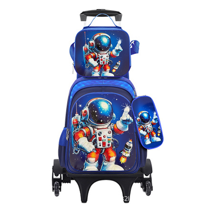 Nuevo bolso escolar impermeable de cuero brillante expandido para niños transfronterizos, carrito, bolso escolar de tres piezas para estudiantes, mochila de dibujos animados