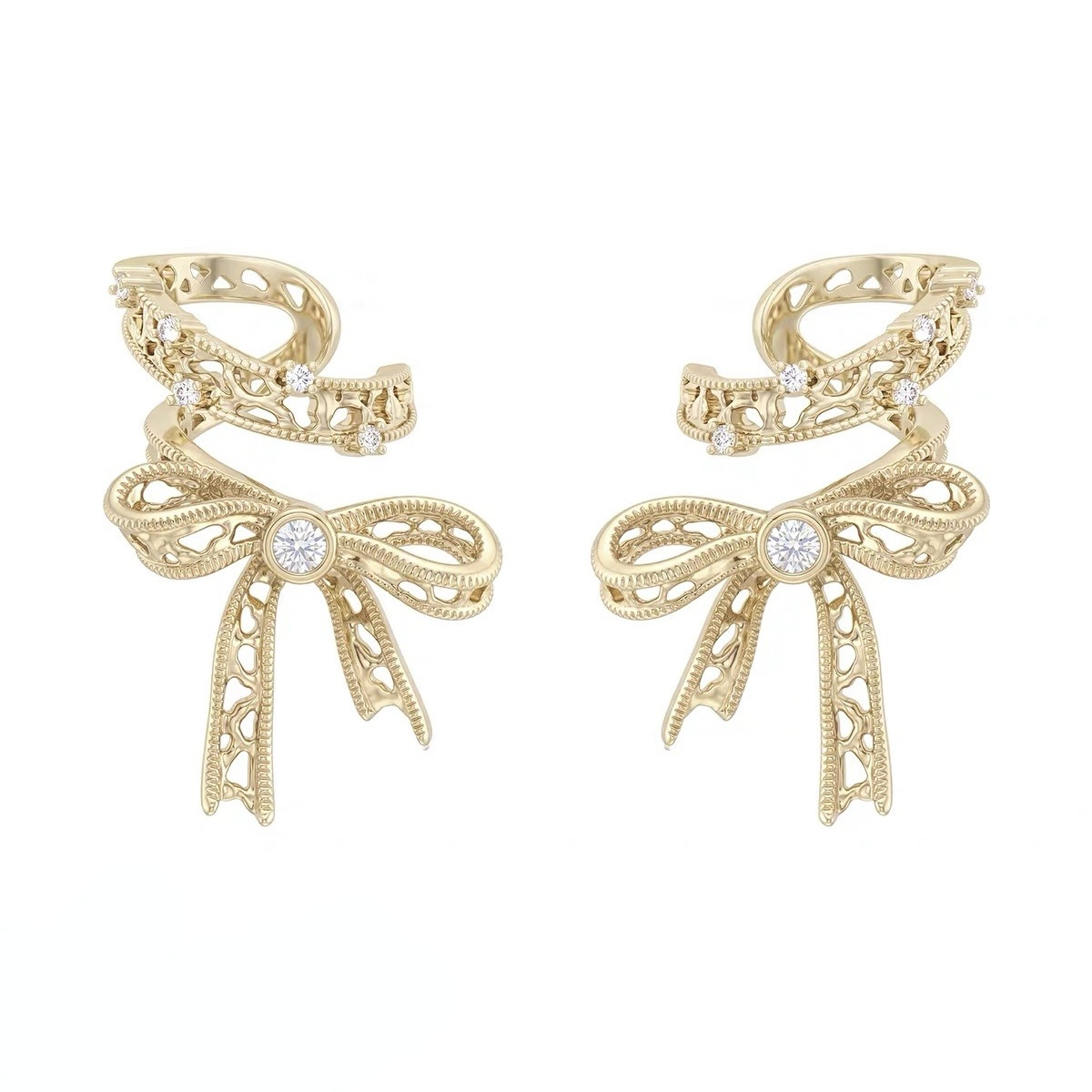 SUMIYAKI Lace Series Bow Ear Clips for Women, Very Stylish, No Piercing Required, High-End Earrings, New Model