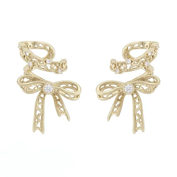 SUMIYAKI Lace Series Bow Ear Clips for Women, Very Stylish, No Piercing Required, High-End Earrings, New Model