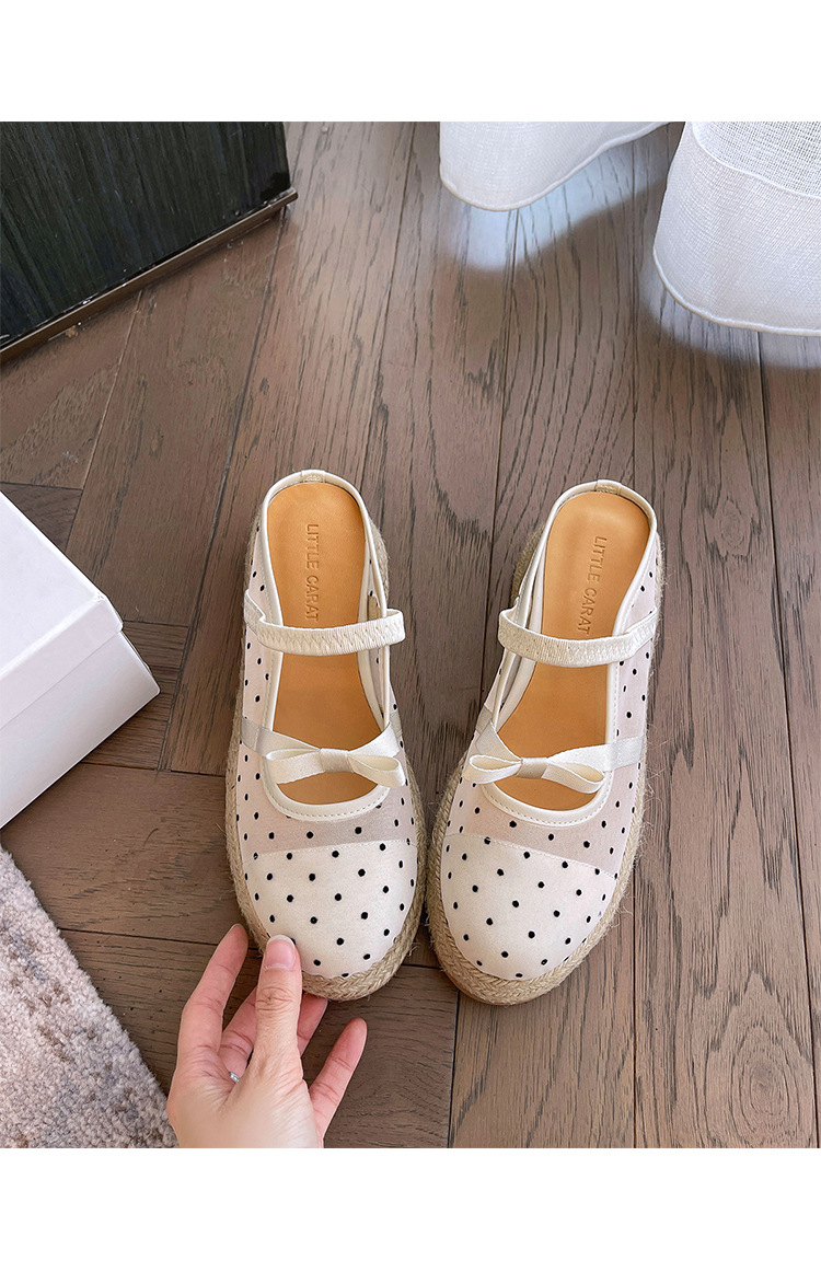 Xăng đan gót xuồng dệt đế dày 5cm bít mũi lưới phong cách nghỉ dưỡng — Lưới kim cương nóng, Lưới chấm bi, Lưới chi tiết 28