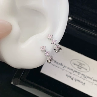 细闪粉色排锆少女感设计直杆耳扣通体环保铜杆养耳耳饰穿刺饰品
