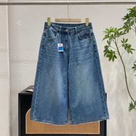 p185199jj4.27 夏新款线条阔腿牛仔七分裤宽松百搭显瘦休闲中裤
