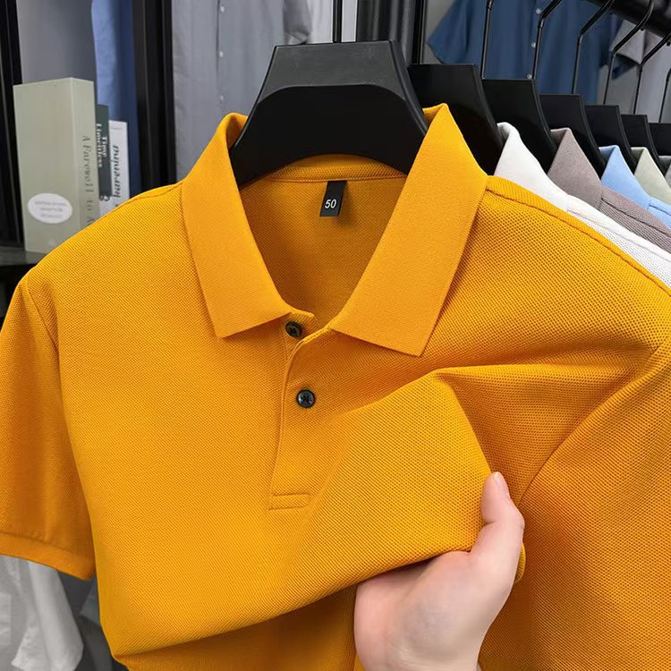 Summer men's 100% mercerized cotton short-sleeve new plain lapel polo shirt, business fashion trendy half-sleeve top