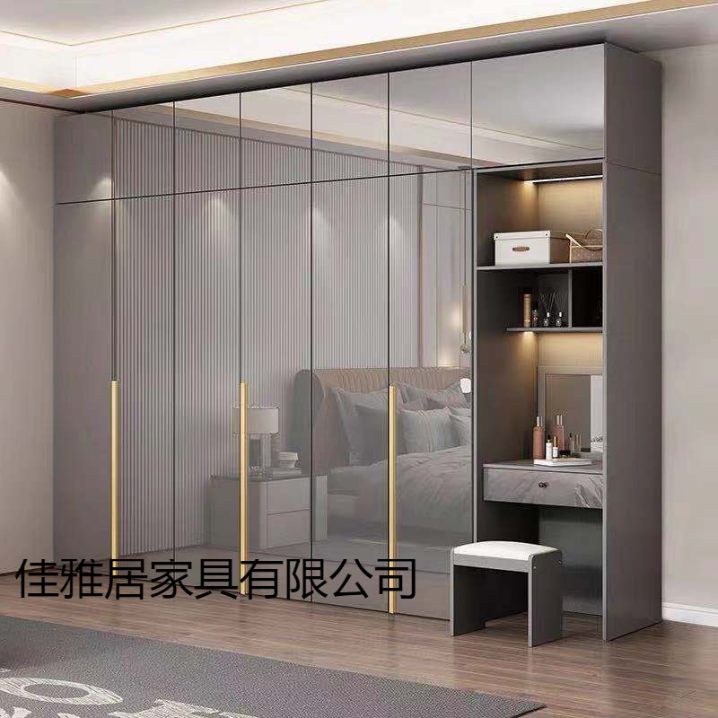 轻奢极简衣柜家用卧室出租房橱柜亮光木质环保烤漆五六门大衣柜