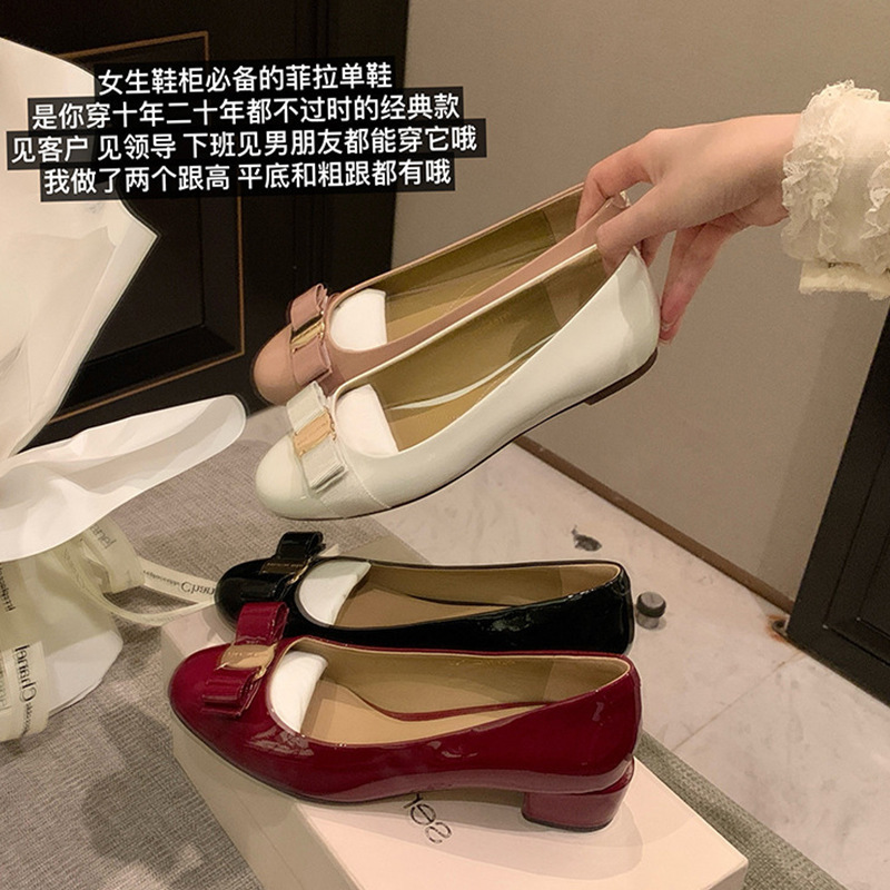 [Sheii Su Yinyin] Cbd Female Elite ~ Classic Bow Shallow Mouth Thick Heel Ballet Shoes Women's Flat Shoes