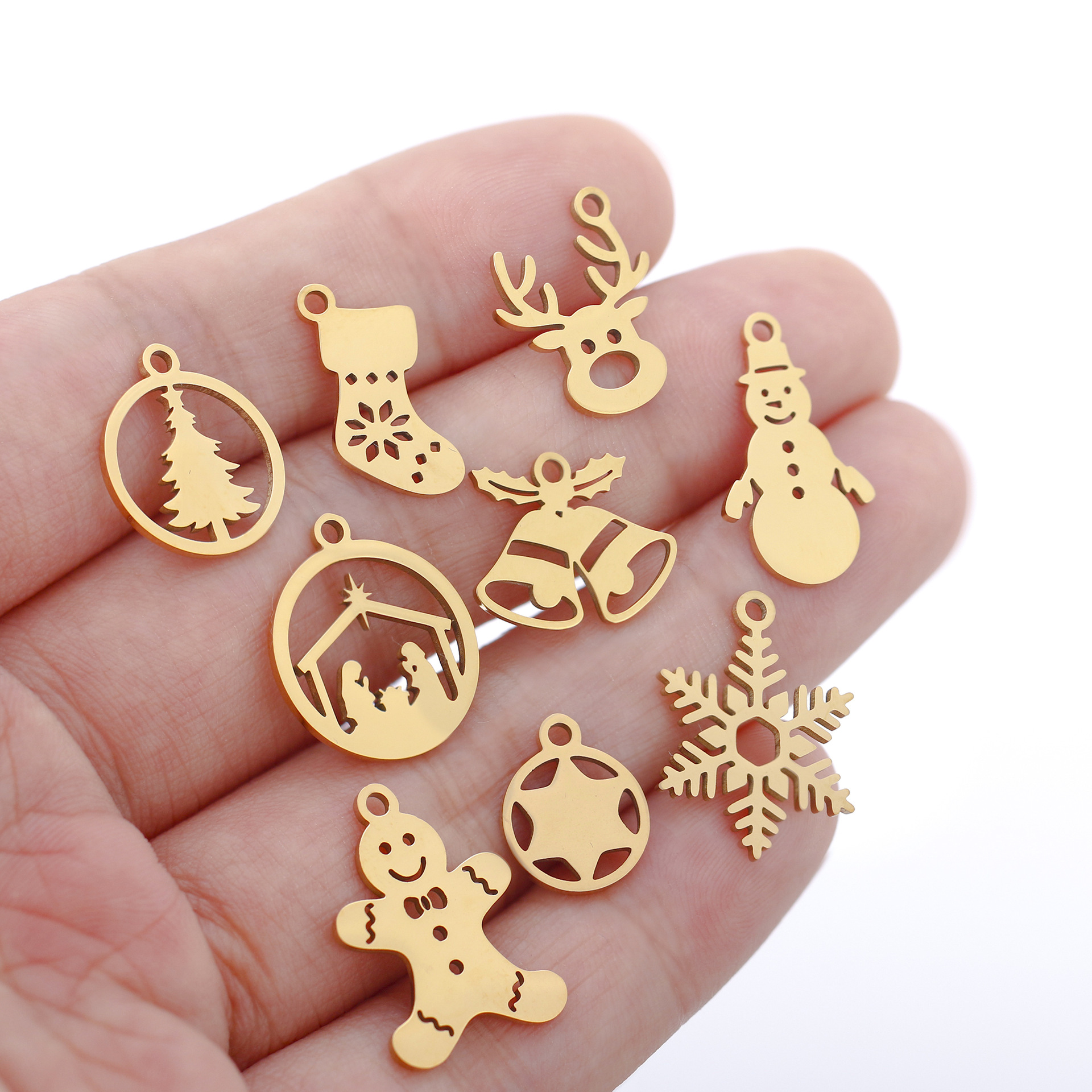7g Weight Pendant Jewelry Making Type 13*16mm, 14*19mm Jewelry Making Size 5 PCS/Package 13*16mm 14*19mm 304 Stainless Steel Christmas Tree Snowman Snowflake Pendant
