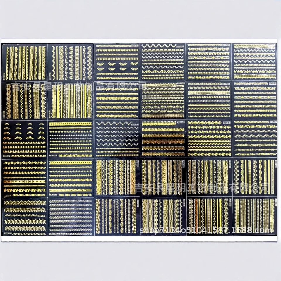 Трансграничные новые наклейки для ногтей ins бронзовые черно-белые цветочные листья линии наклейки для ногтей украшения