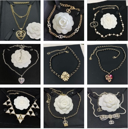 High-End Version of Chanel Double C Chain Necklace for Women, Classic Heart-Shaped Pearl Clavicle Chain, Vintage Style Lettered Socialite Diamond-Studded Neck Chain