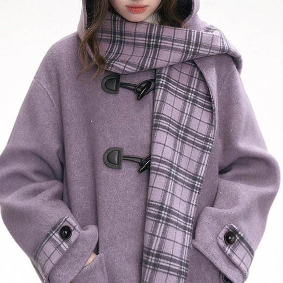 Canned Shiduo'Taro Milk Mist' Winter Purple Removable Hat Double-Sided Imitation Woolen Outwear Jacket