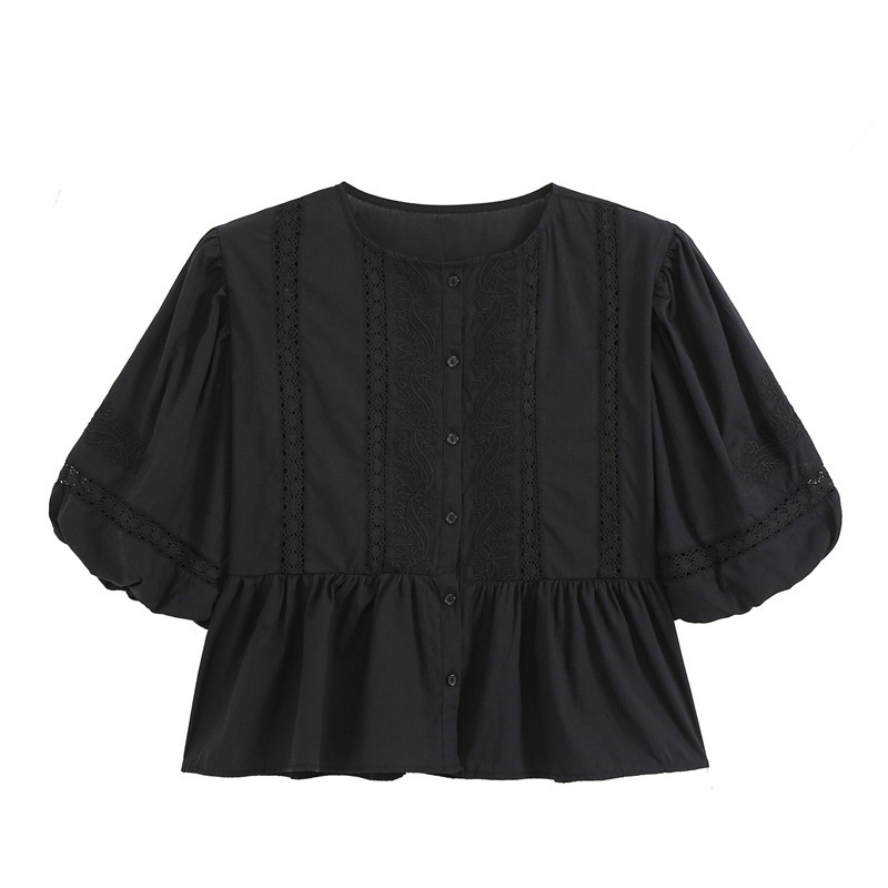 Cross-border European and American style 2026 new fashion elegant women's clothing wholesale round-neck embroidered balloon sleeve shirt 5770228 Cross-border European and American style 2026 new fashion elegant women's clothing wholesale round-neck embroidered balloon sleeve shirt 5770228